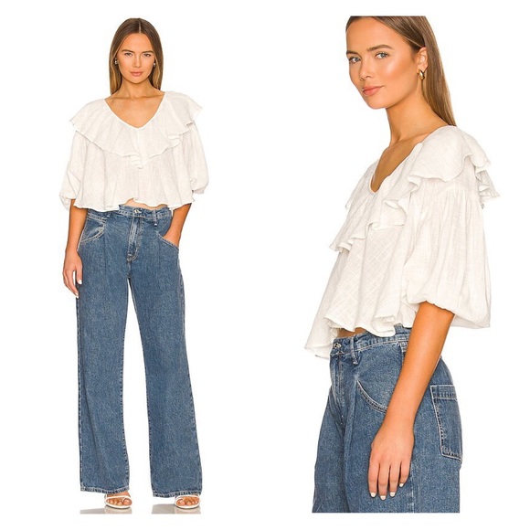 FREE PEOPLE Zuri Open-Back Ruffle Trim Blouse M - Picture 7 of 11